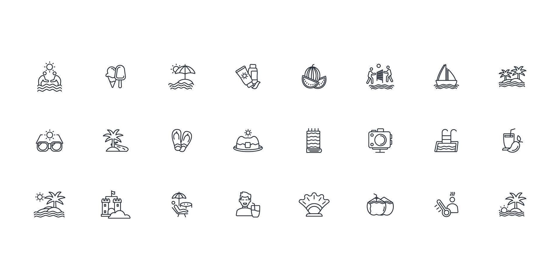 Summer icon set..Editable stroke.linear style sign for use web design,logo.Symbol illustration. vector