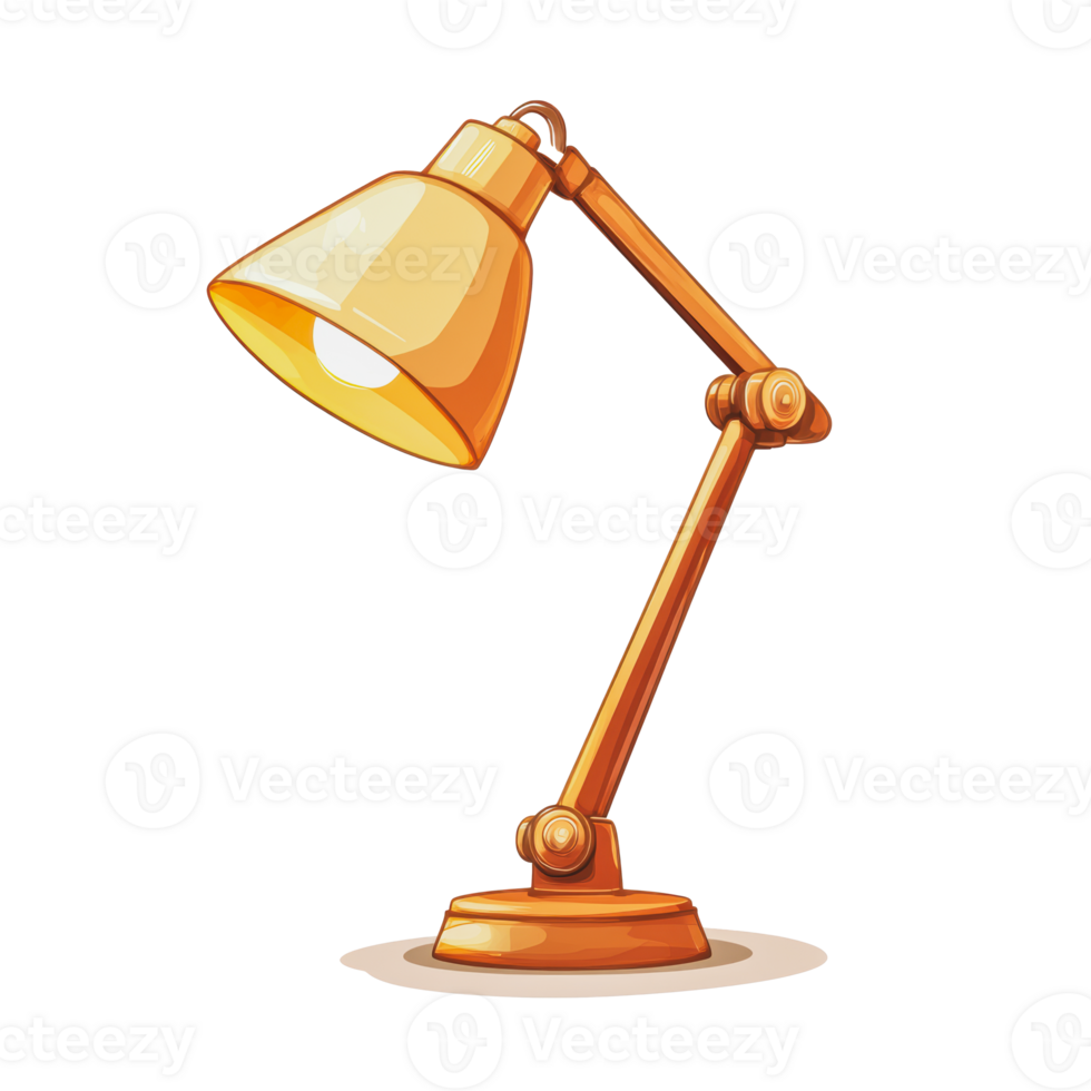 A warm-toned desk lamp with an adjustable arm illuminating a workspace png