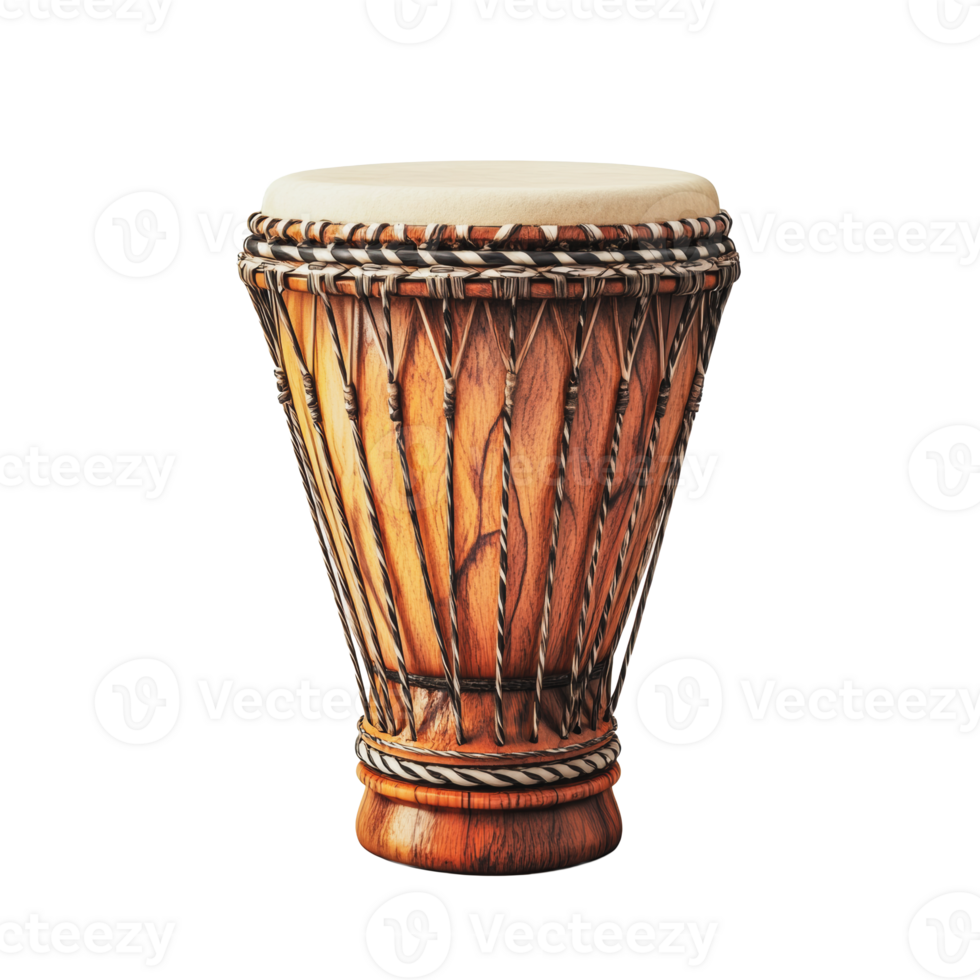 Traditional wooden drum with intricate weaving displayed on a plain background png