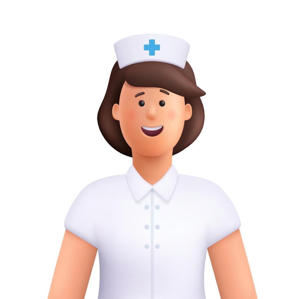 Female nurse in white uniform with medical cross symbol. Medicine and healthcare concept. 3d people character. Cartoon minimal style. vector