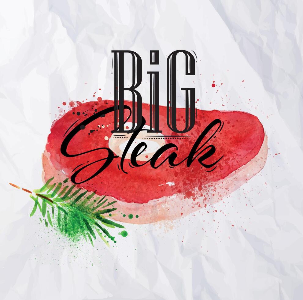 Big steak watercolor hand-drawing blots and stains with a spray paint on crumpled paper. vector