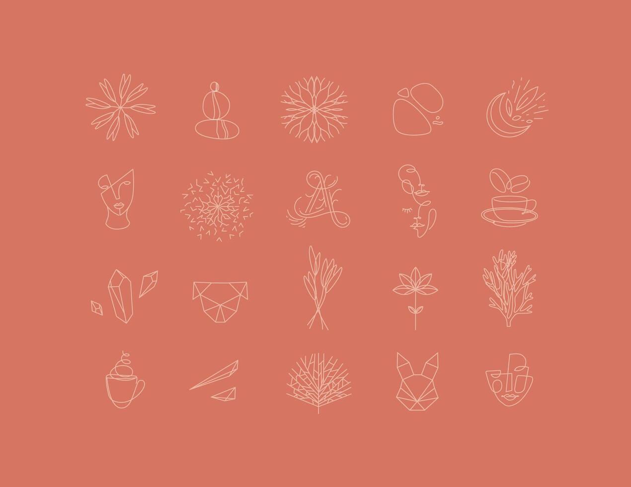 Set of modern natural signs drawing in minimalism line style to create your own design vector