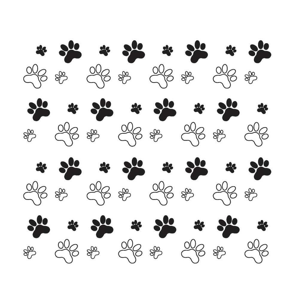 Cute paw seamless pattern. Repeating cartoon black dog or cat on white background. Repeated marks pet texture for design prints. Repeat modern backdrop. Contemporary pattern. Illustration vector