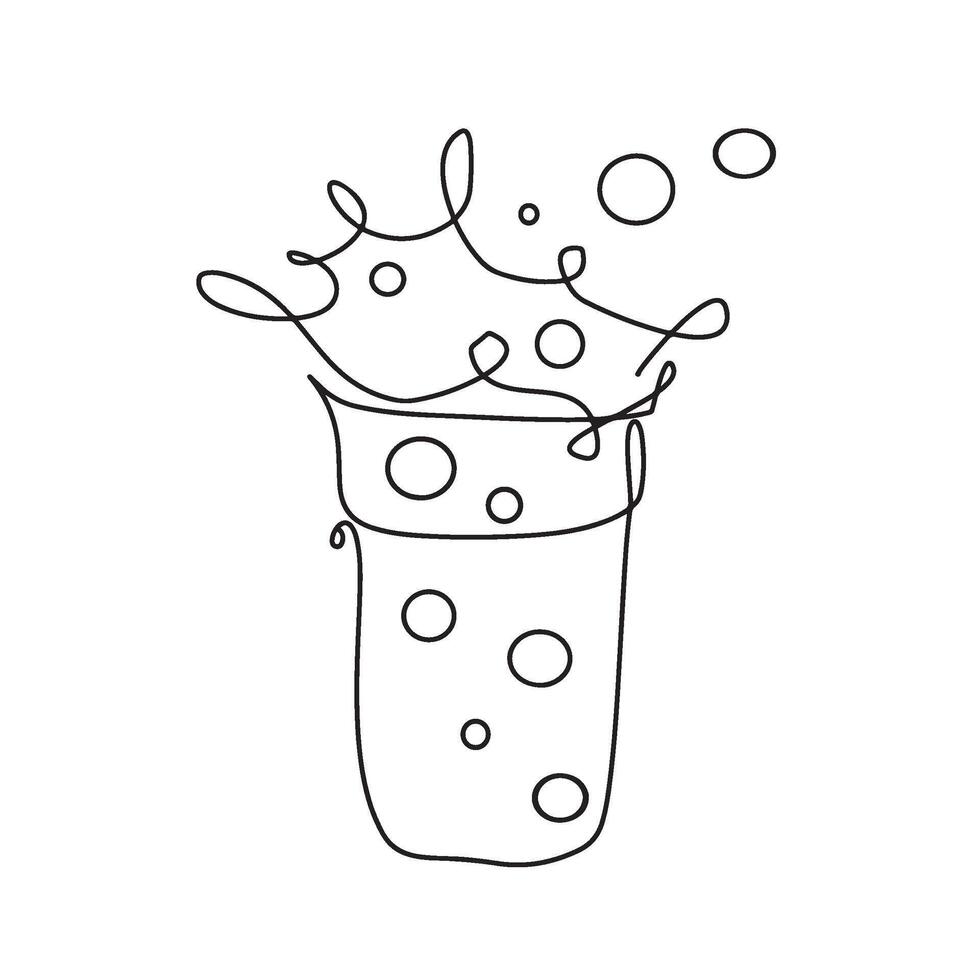 Sweet fresh drink in plastic cup in One continuous line drawing. Vegan smoothie in transparent mug in lineart style. Editable stroke. Modern illustration vector