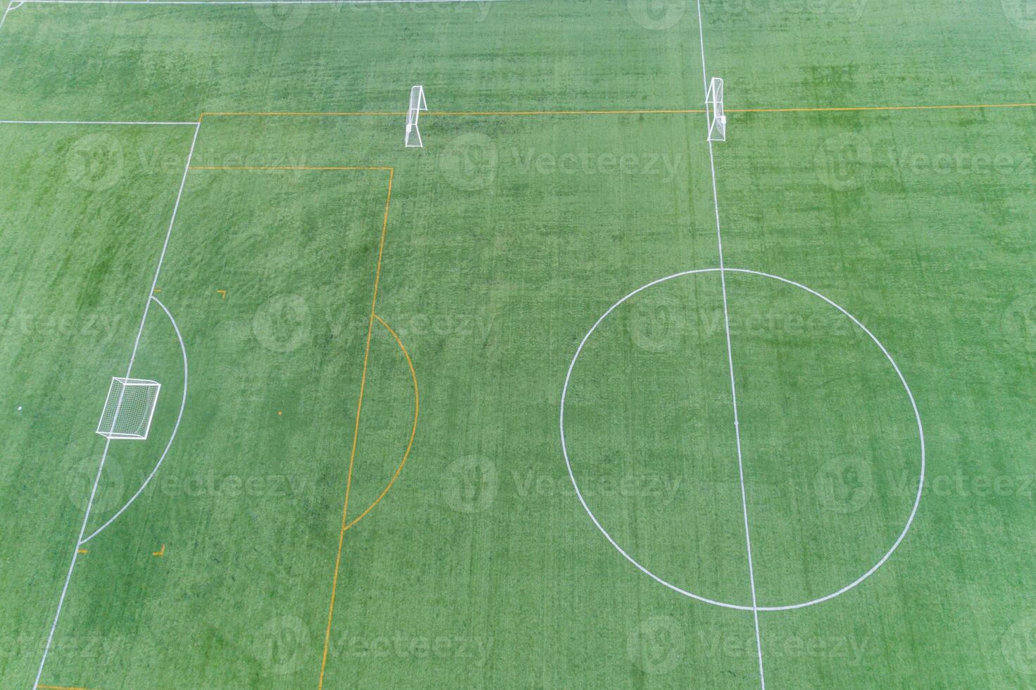 a football field after a training session, aerial view with drone photo