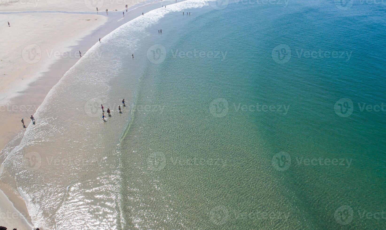 aerial drone view of a beach with people on the seashore photo