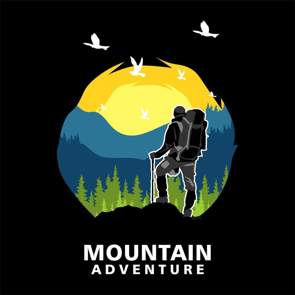 hiking mountain adventure illustration vector