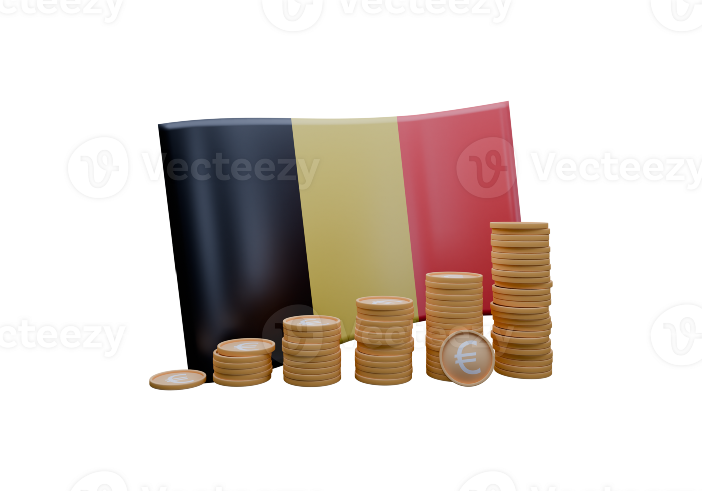 3D render illustration of Belgium flag and currency called Euro png