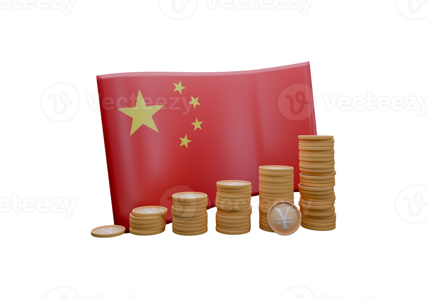 3D render illustration of China flag and currency called Yuan Renminbi png