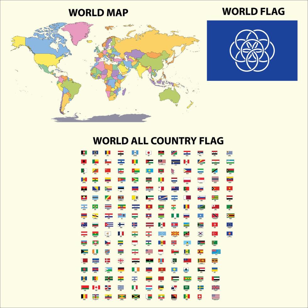 World Map, World Flag, And All Country Flag vector