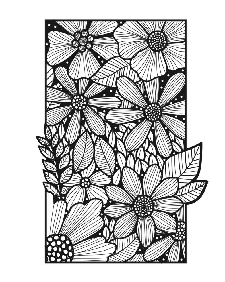 Abstract hand drawn outlined leaves and flower art. vector