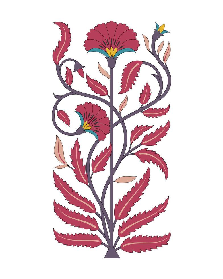 Tradition mughal motif, fantasy flowers in retro, vintage style vector