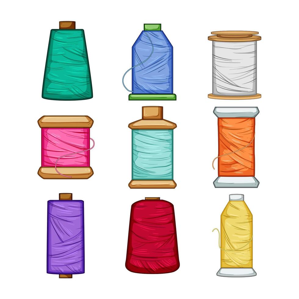 thread spool set cartoon illustration vector