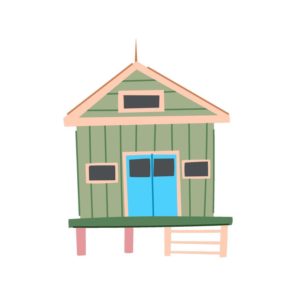 single bungalow cartoon illustration vector