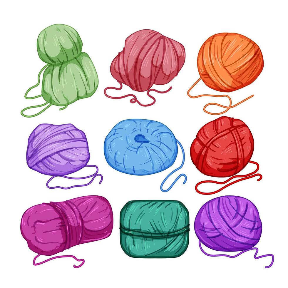 ball yarn set cartoon illustration vector