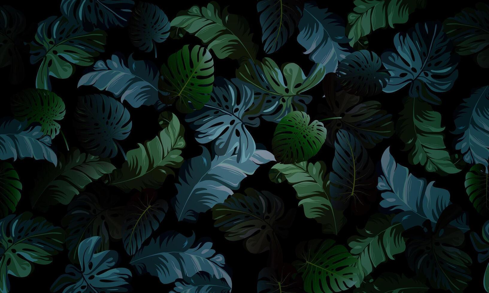 leaves pattern dark background. exotic tropical soft background. vector