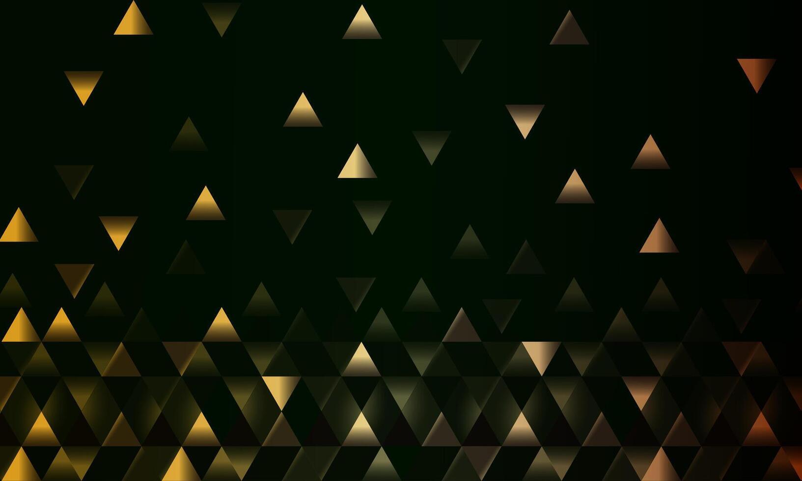 Yellow gold triangle mosaic on black background. geometric luxury gold pattern. vector