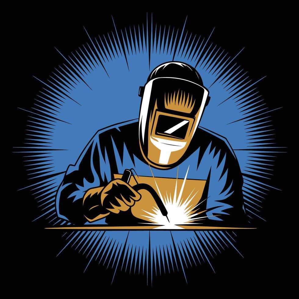 Welder at Work with Protective Mask and Welding Torch Illustration vector