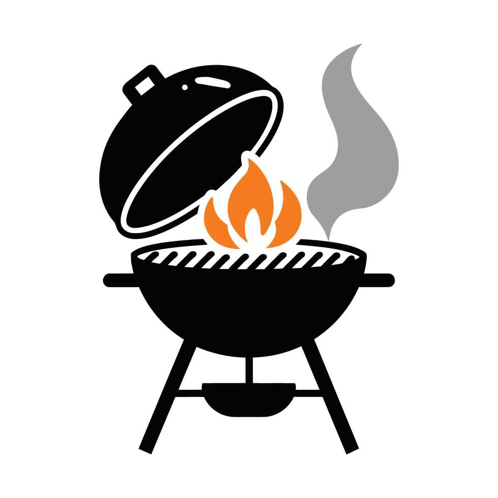 Grill with Flame and Smoke Icon vector