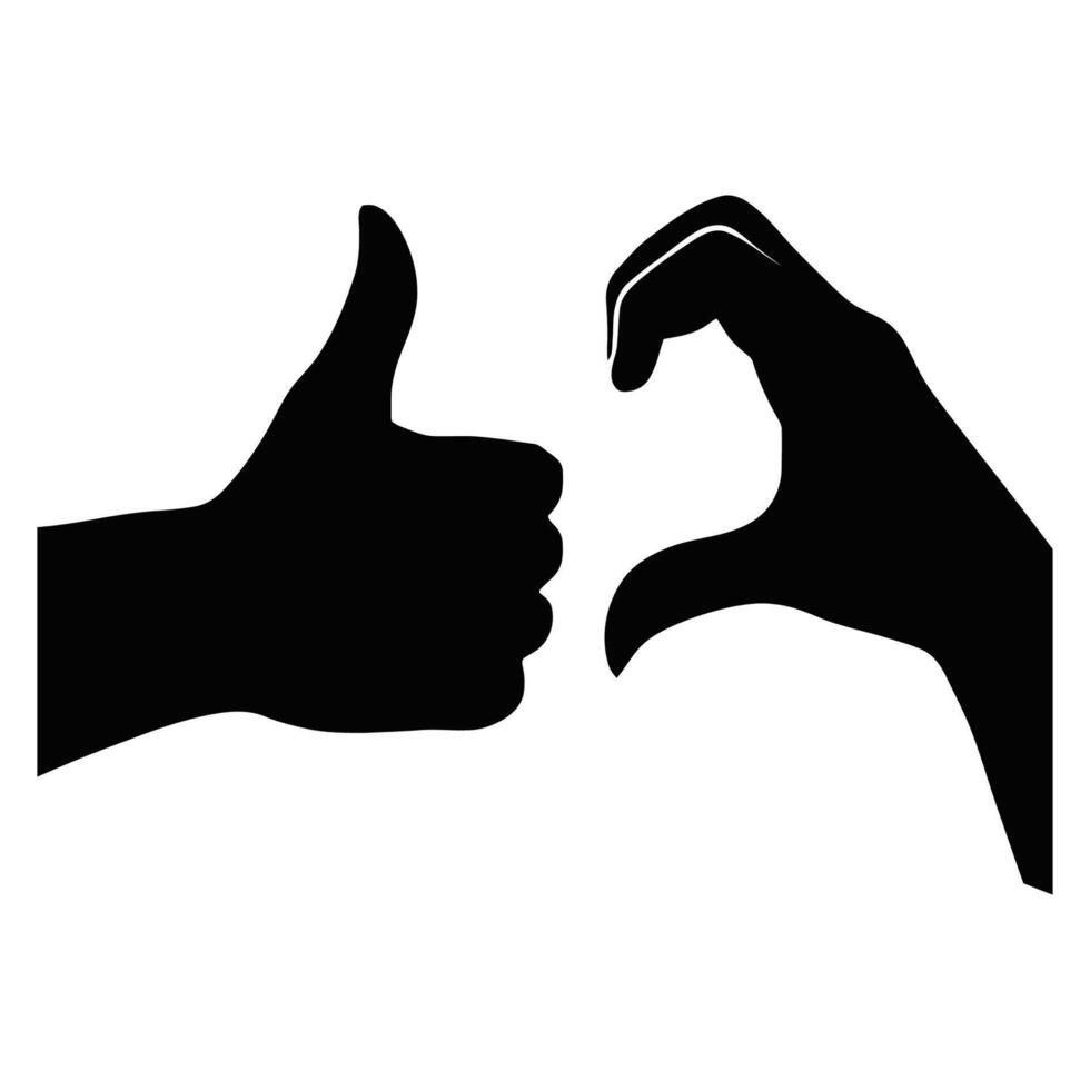Thumbs Up and Heart Sign Hand Gesture Silhouette Illustration, friend zone symbol vector