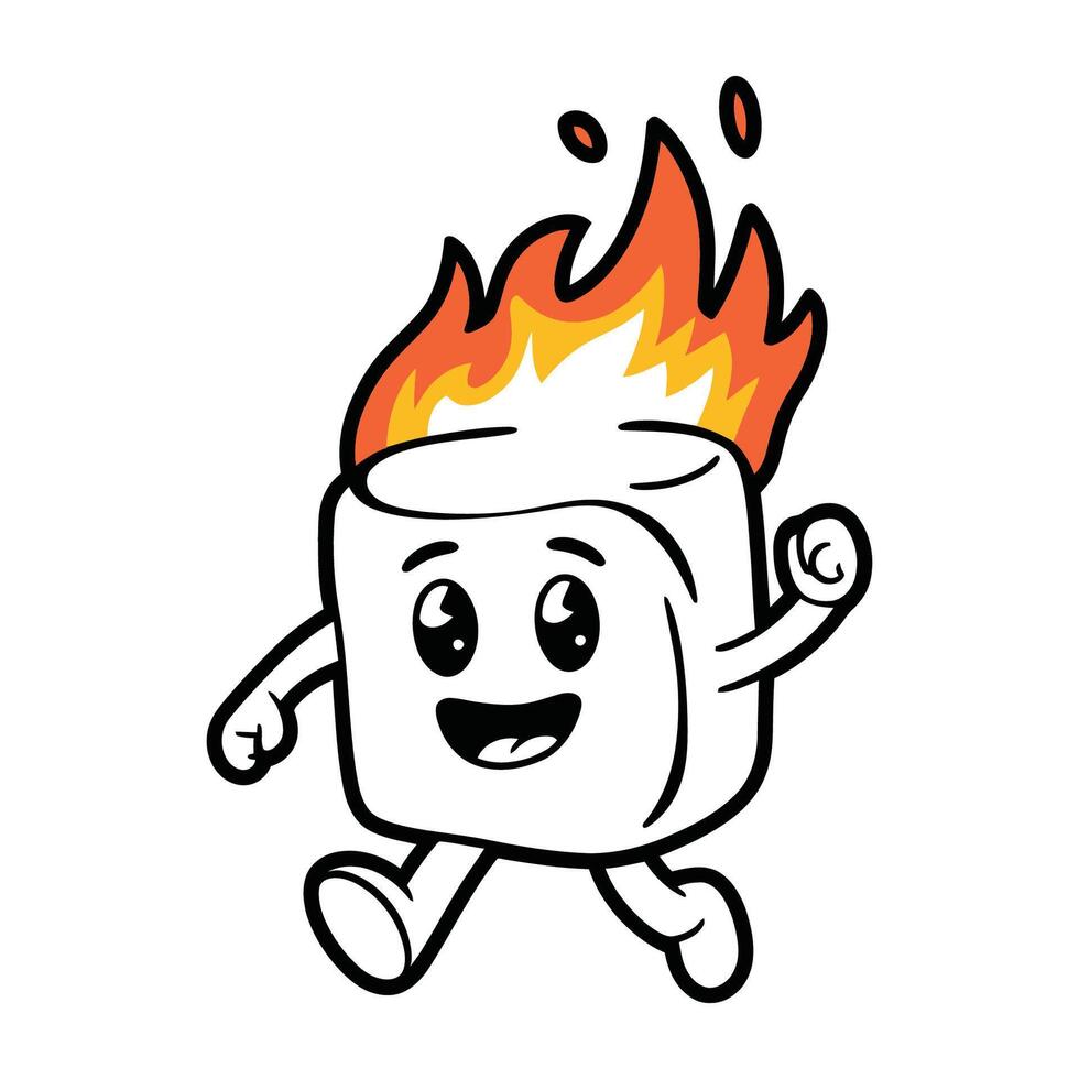 cute marshmallow on fire character illustration vector