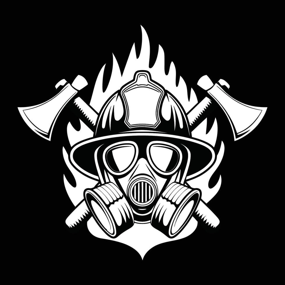 firefighter emblem with gas mask and axes vector