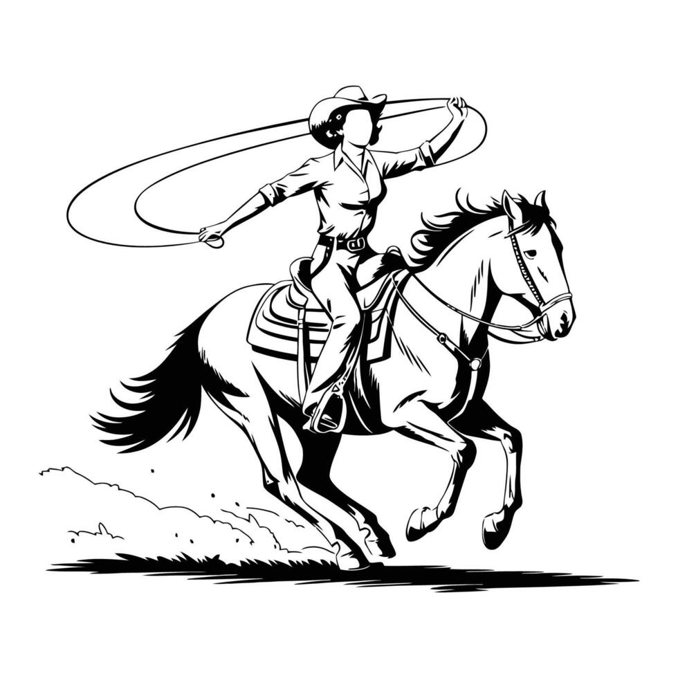 cowgirl riding horse with lasso vector