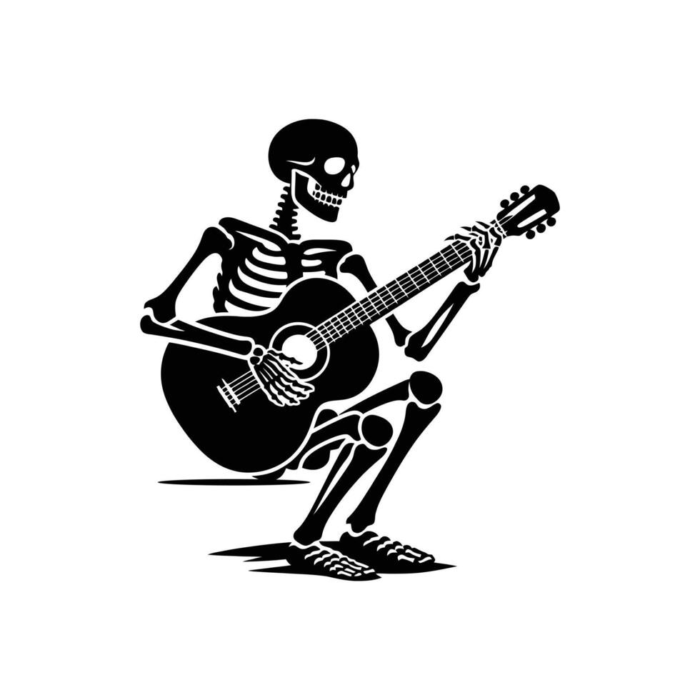 Hauntingly Cool Skeleton Playing Guitar Silhouette Perfect for Halloween and Rock Music Designs vector