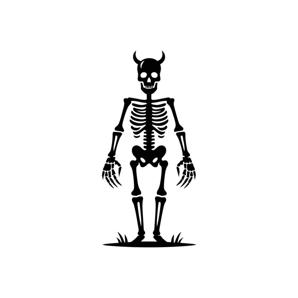 Haunting Skeleton with Twisted Tentacles and Bat - Halloween Silhouette vector