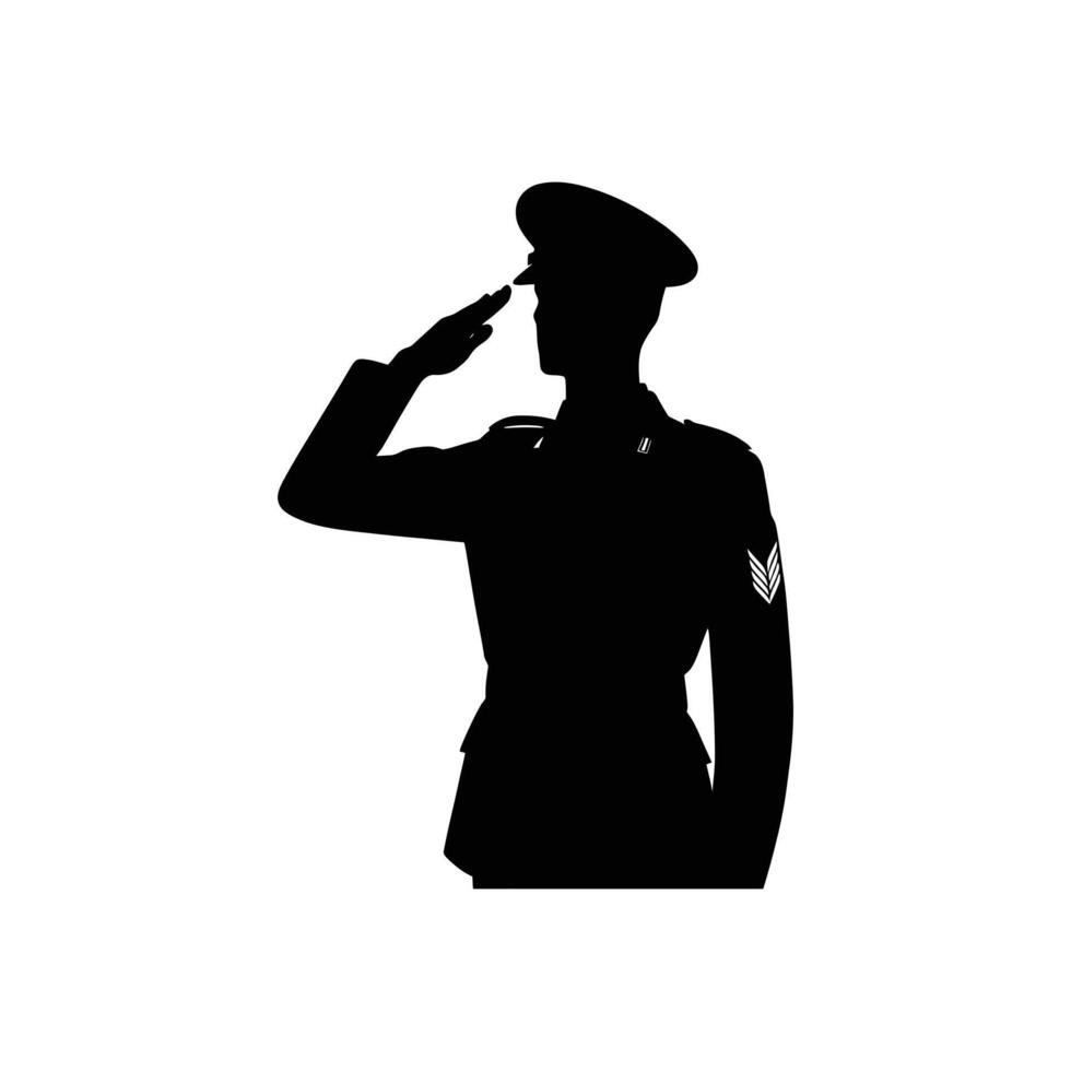Soldier Saluting Silhouette Ideal for Armed Forces, Memorial Day, and Veterans Day Graphics vector