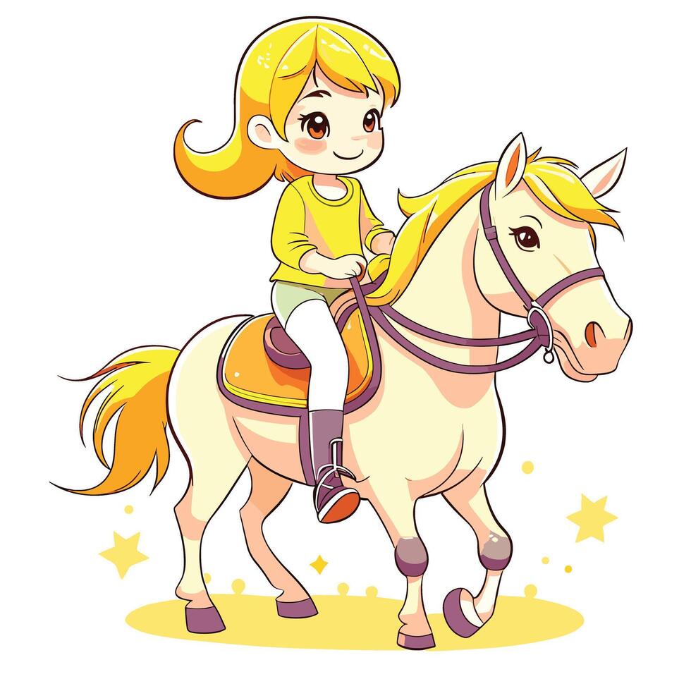 Little Girl Riding a Horse on a White Background vector