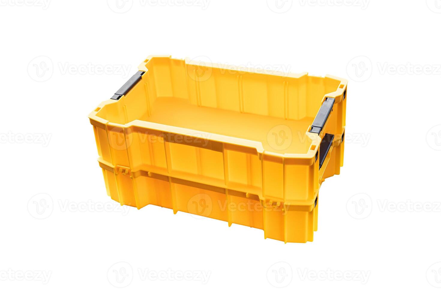 Yellow plastic tool tray or Stacking Containers isolate on white background photo