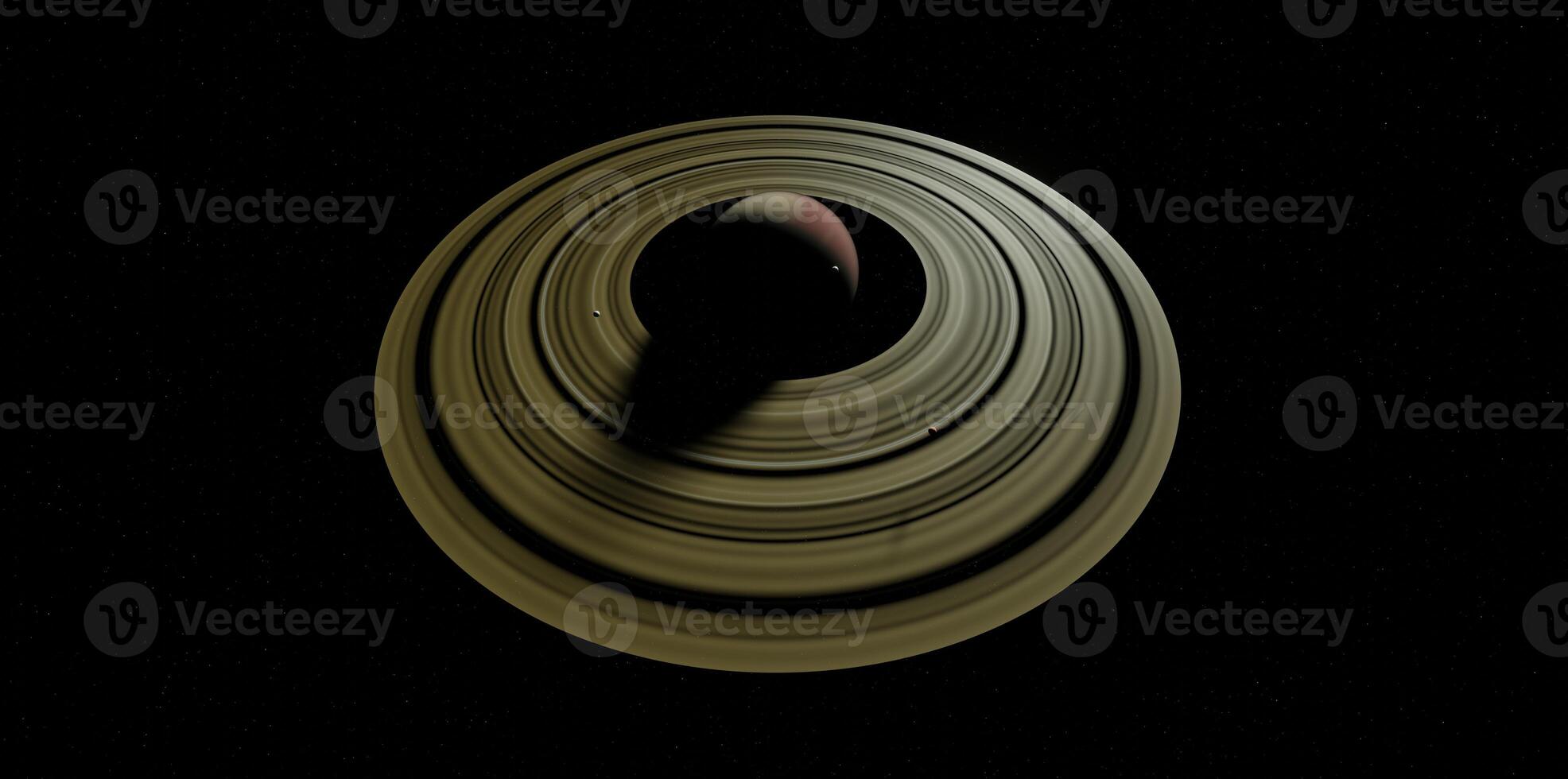 3d representation of gaseous planet with vast rings photo