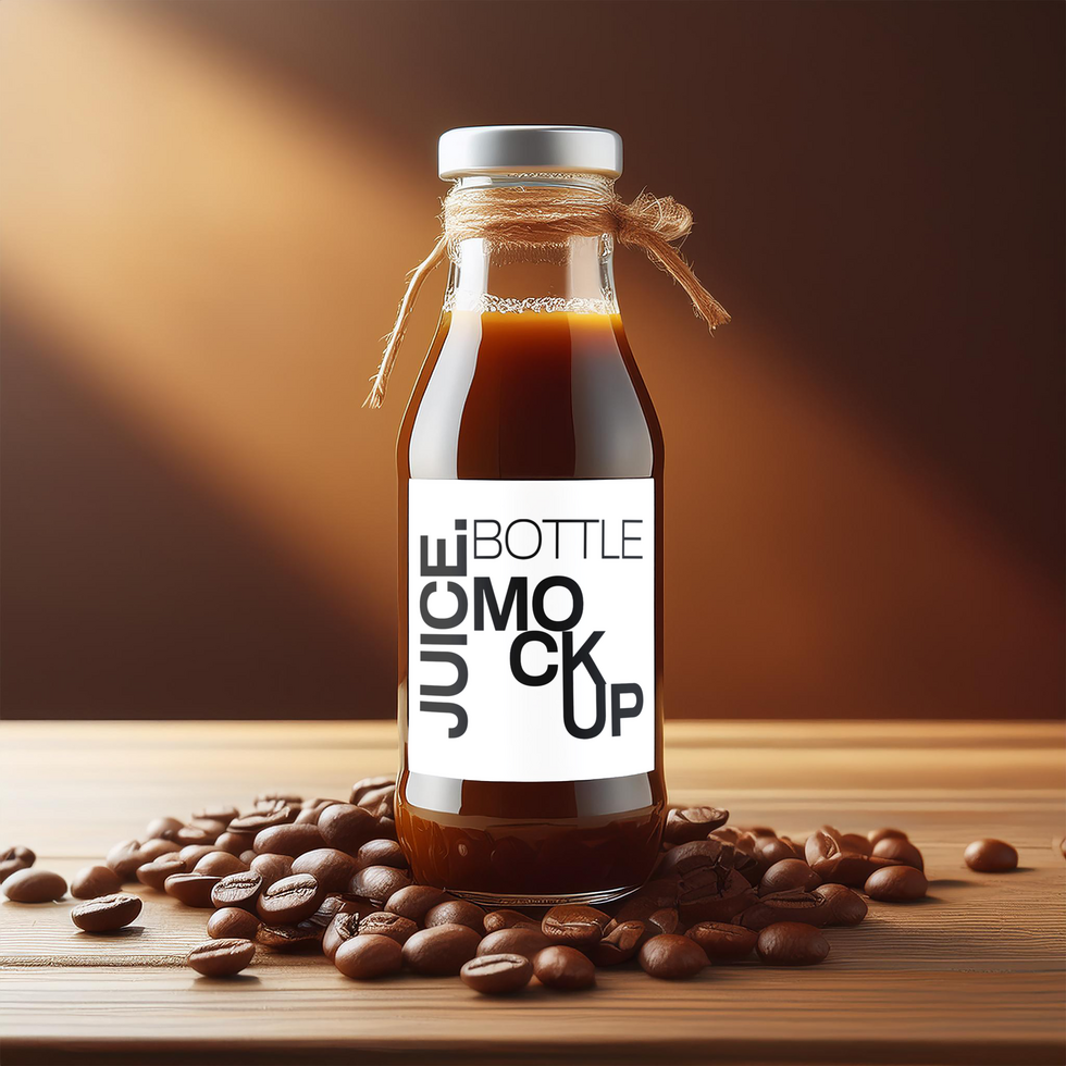 Coffee glass bottle mockup with coffee bean on the table psd