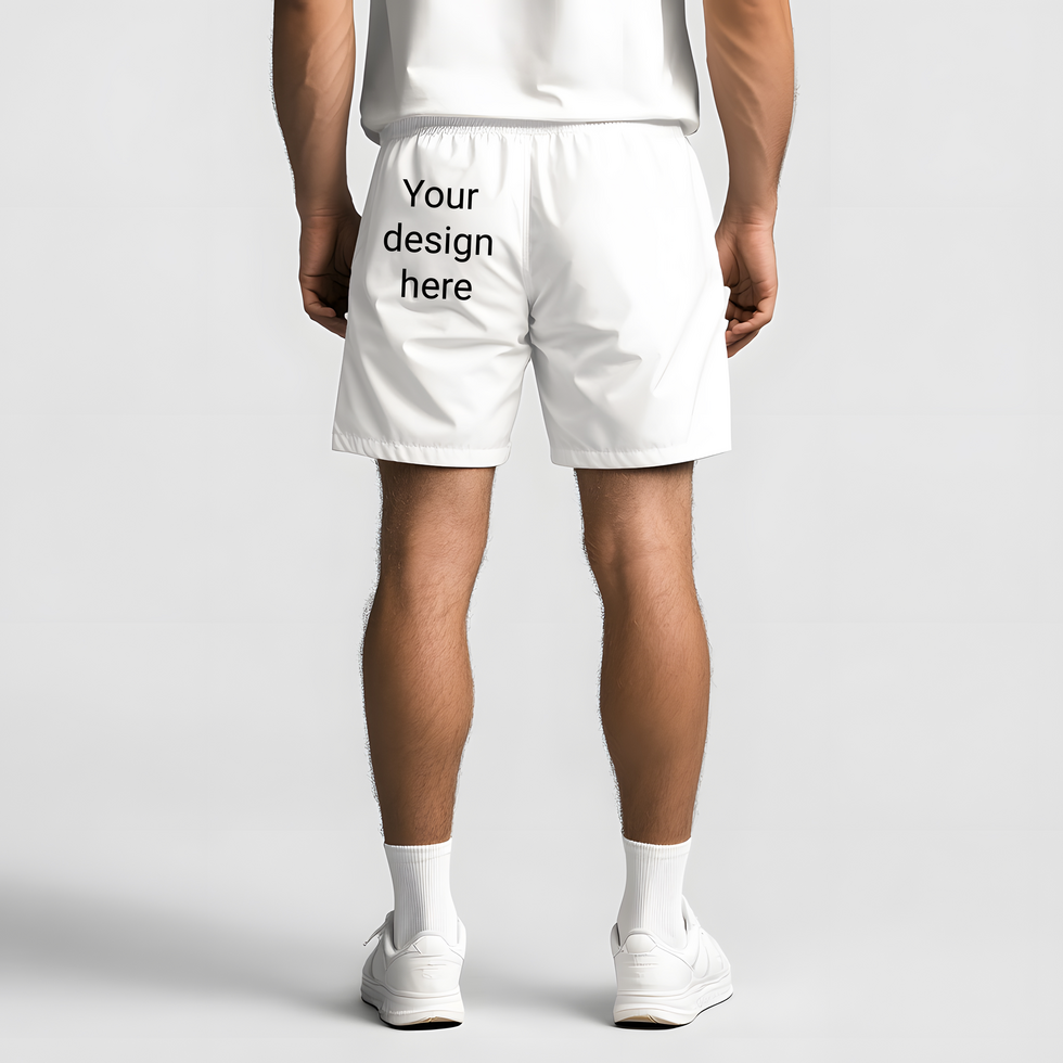 Male Model in White Shorts Mockup Back View psd