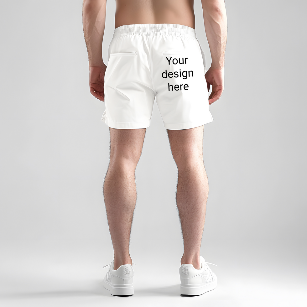 Male Model Wearing White Shorts Back View Mockup psd
