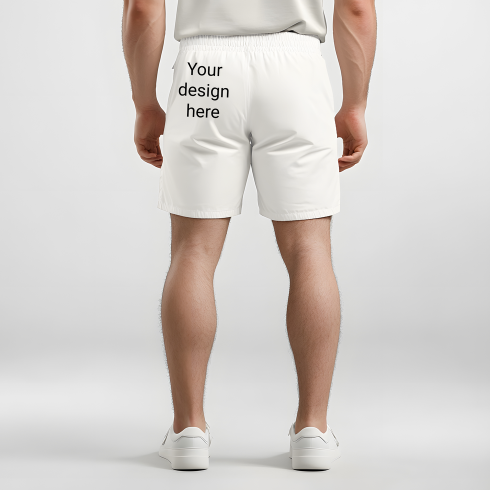 White Shorts on Male Model Back View Mockup psd