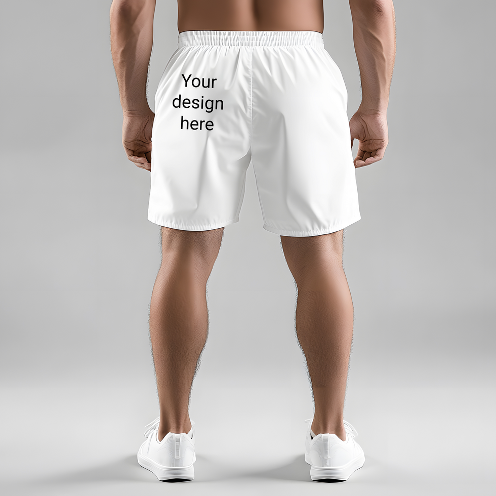White Shorts Mockup Back View on Male Model psd