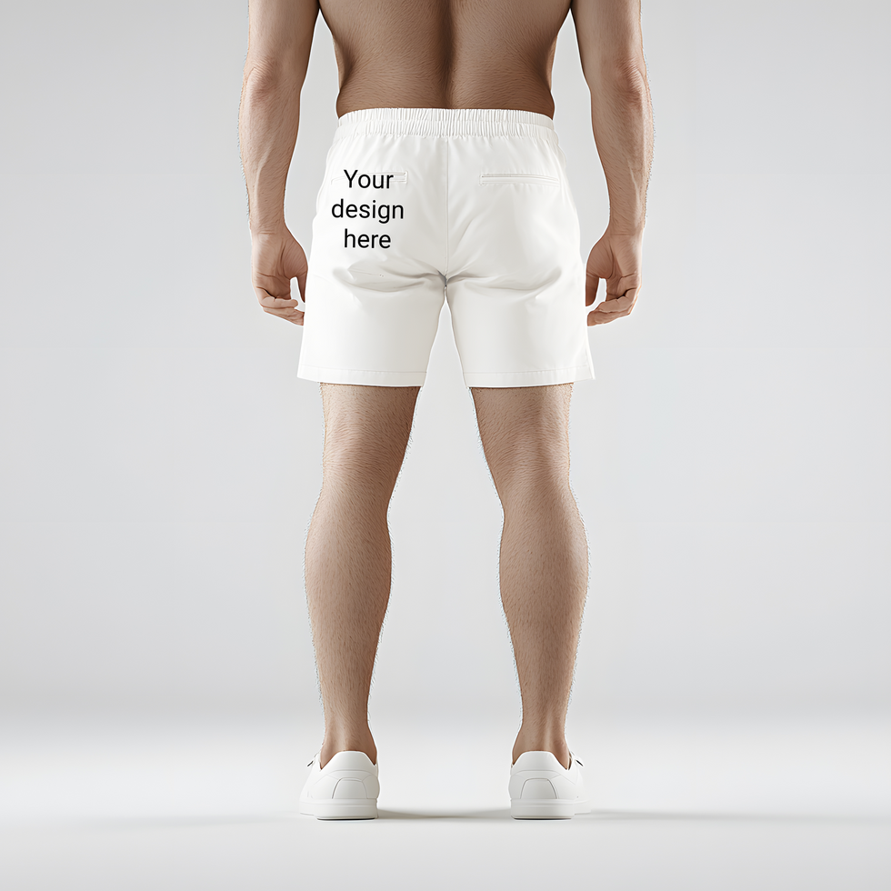 Back View of White Shorts on Male Model with White Background psd