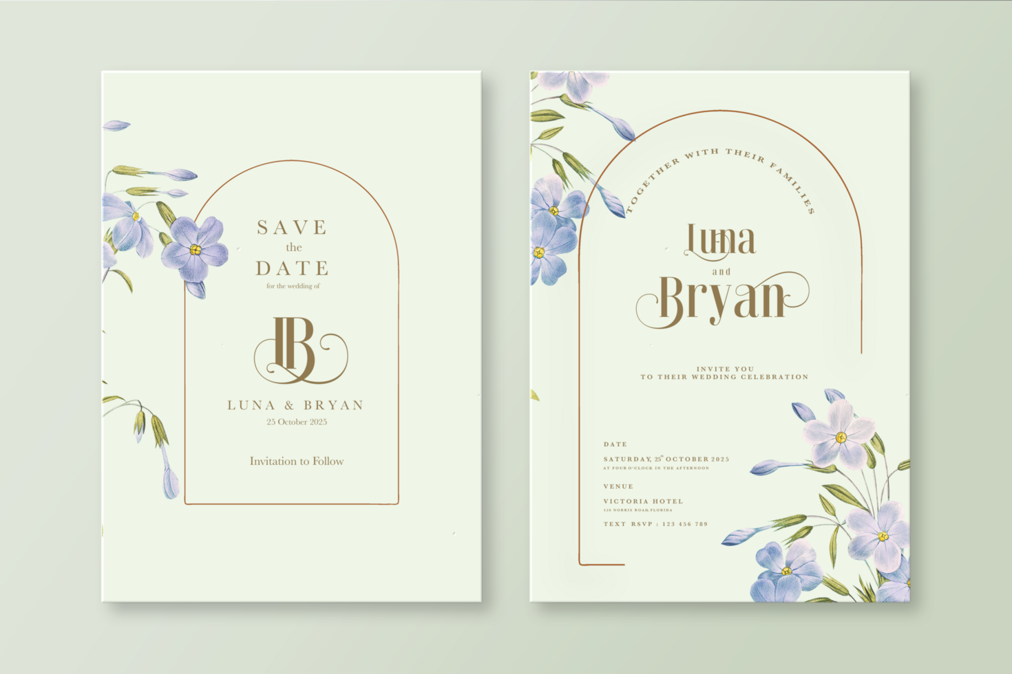 Geometric Wedding Invitation Template with Blue Flower psd