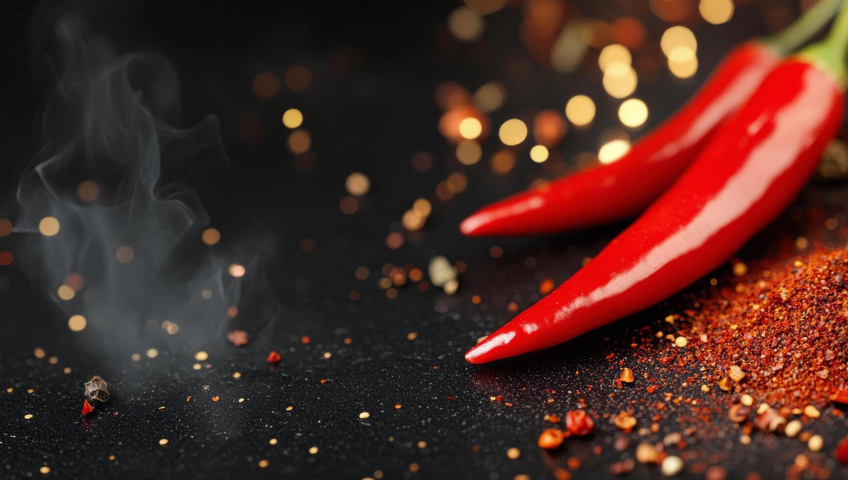 Fresh red chilies with assorted spices on a dark rustic background photo