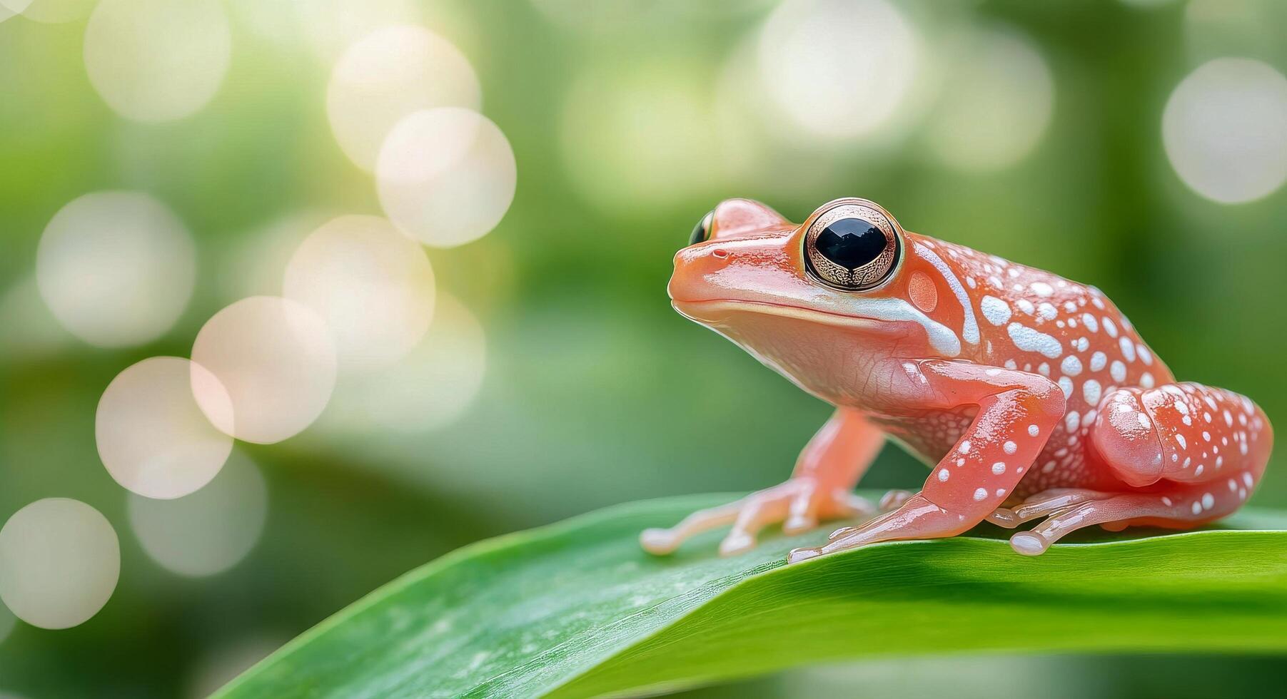 Colorful frog resting on a green leaf in a vibrant natural setting photo