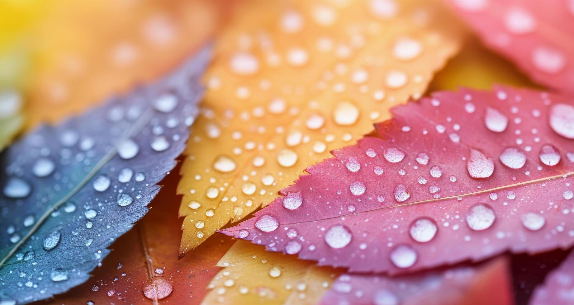 Colorful wet leaves arranged in a vibrant pattern after rain photo