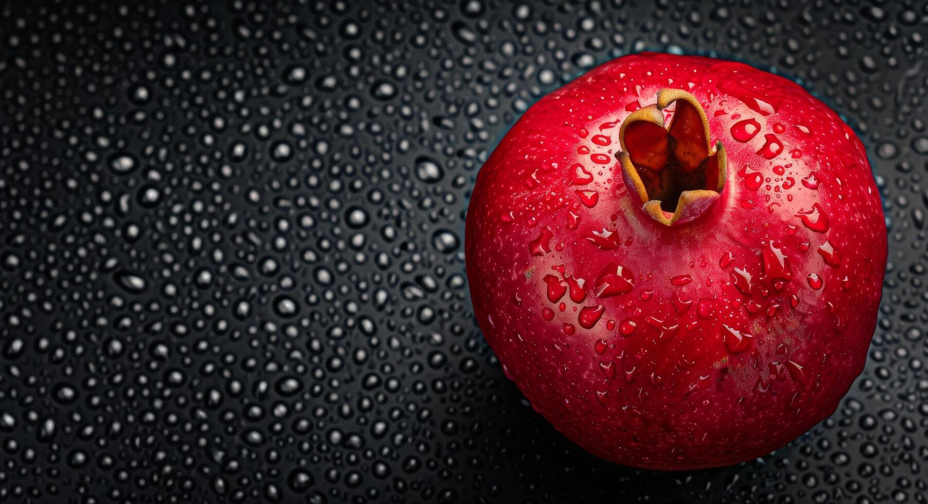 Fresh Red Apple With Water Droplets on Dark Surface photo