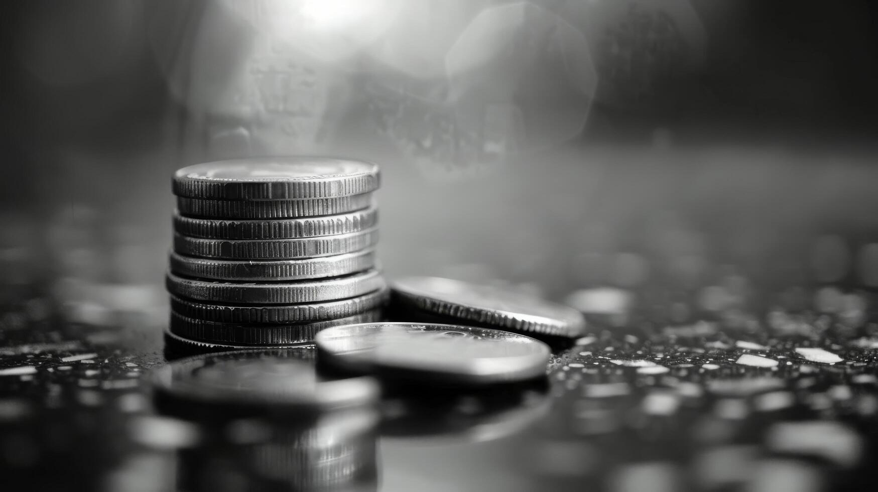 Stacked Coins on Glossy Surface With Soft Lighting Effect photo