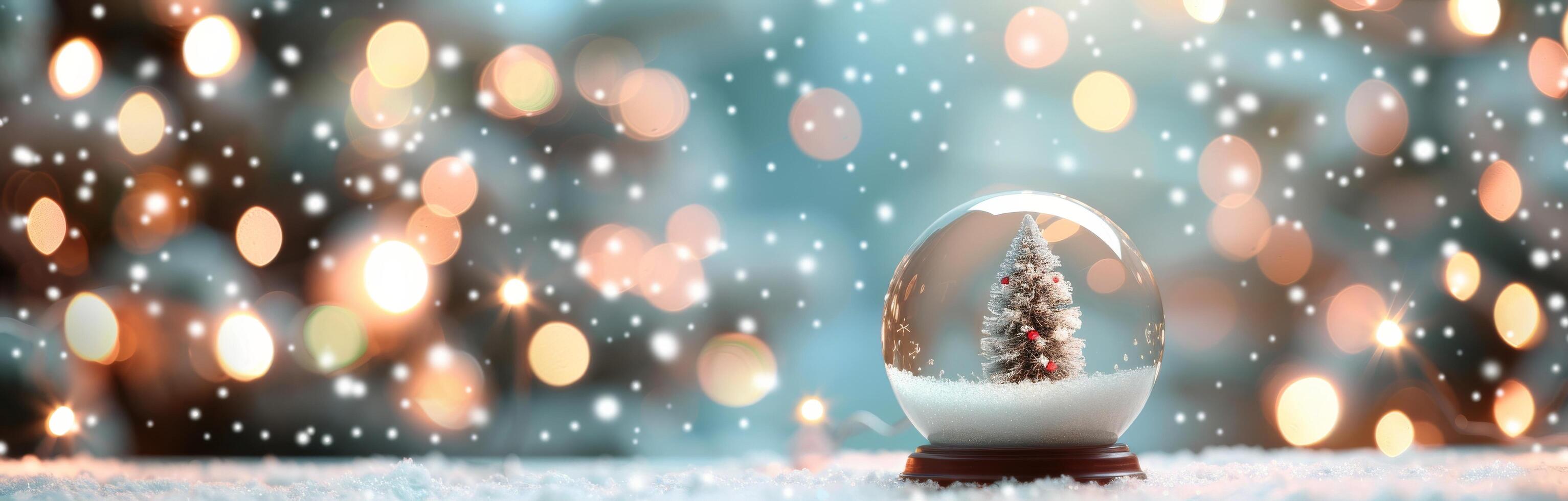 Snow Globe With Christmas Tree Surrounded by Soft Bokeh Lights During Holiday Season photo