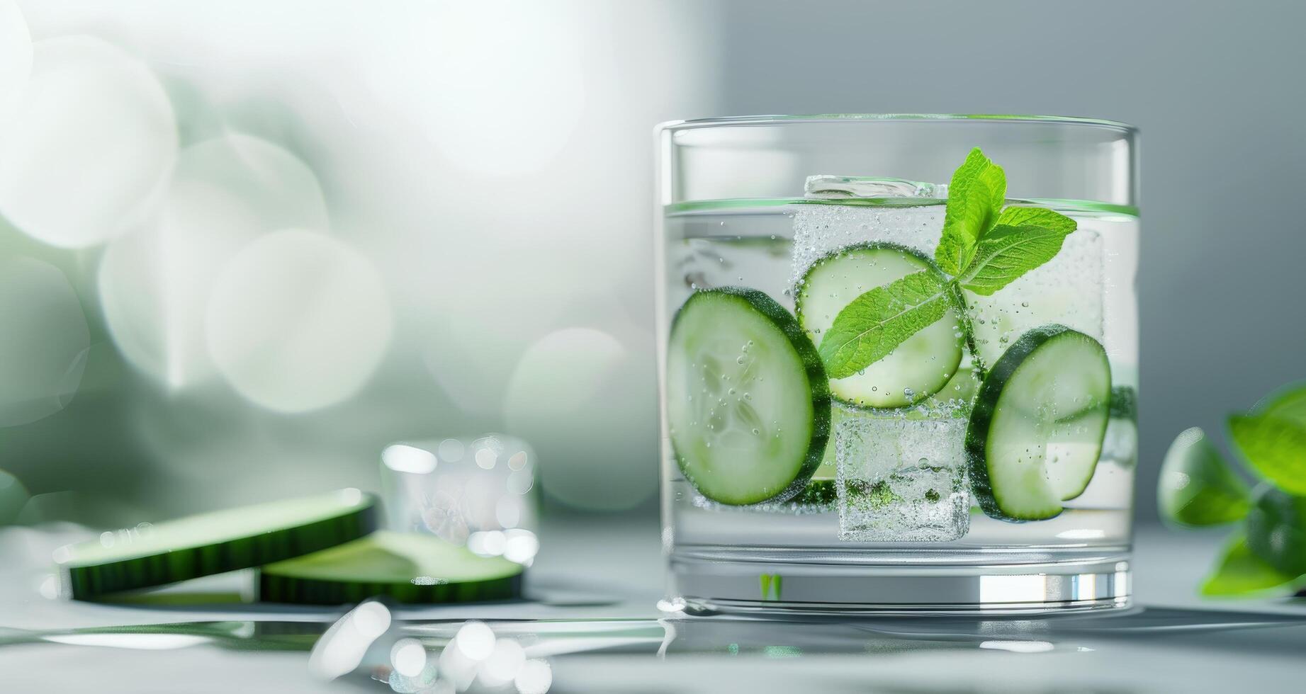 Refreshing Cucumber Mint Beverage With Ice in Modern Setting photo