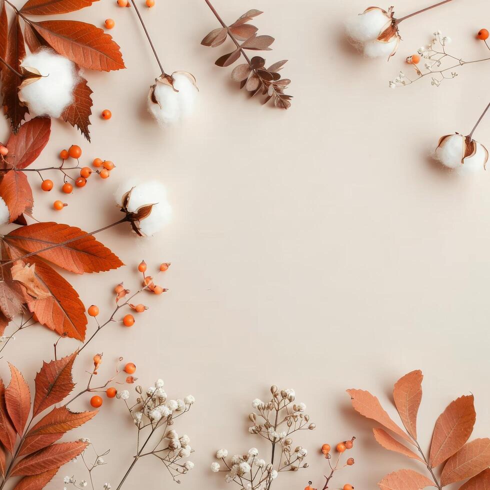 Autumn Foliage and Natural Elements Arranged on Neutral Background photo