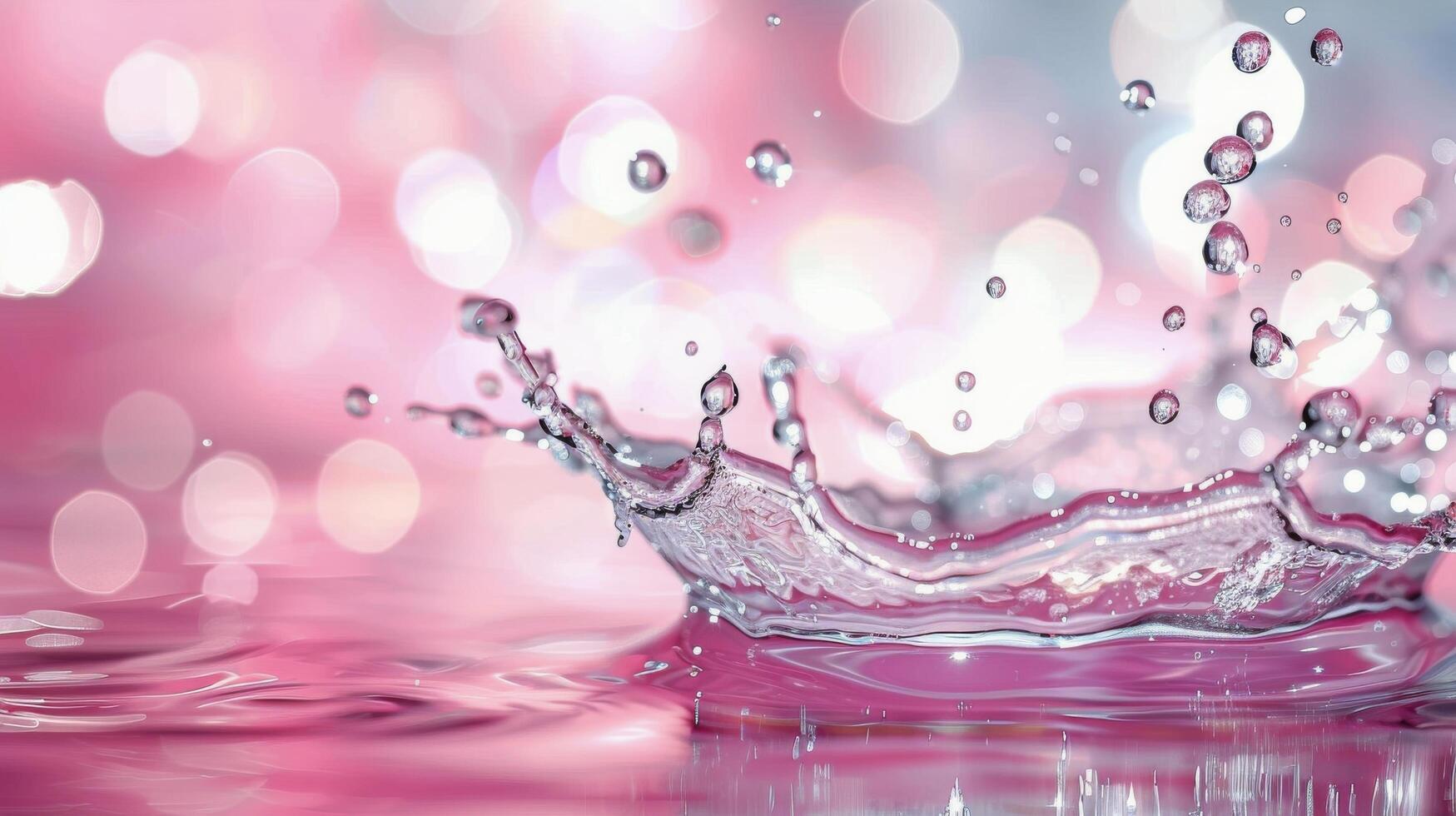Raindrops Splashing on a Calm Surface With a Soft Pink Background photo