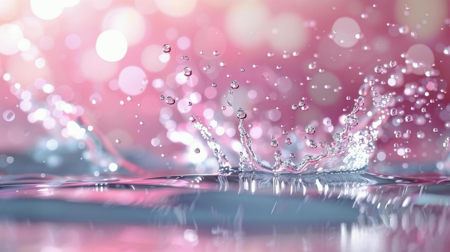 Raindrops Splashing on a Calm Surface With a Soft Pink Background photo